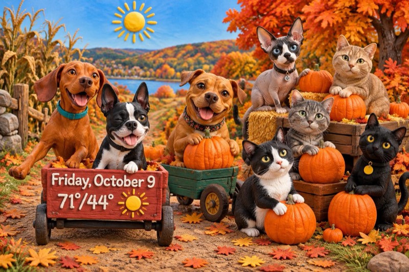 The pets as clay figures on a model set