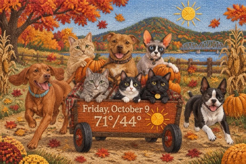 The pets stitched as embroidery on linen